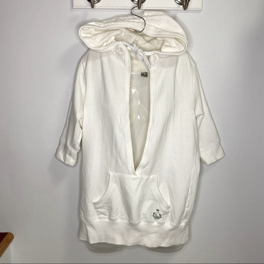 Vintage Cake White Deep Plunging neck pullover 3/4 sleeve hoodie Size XL